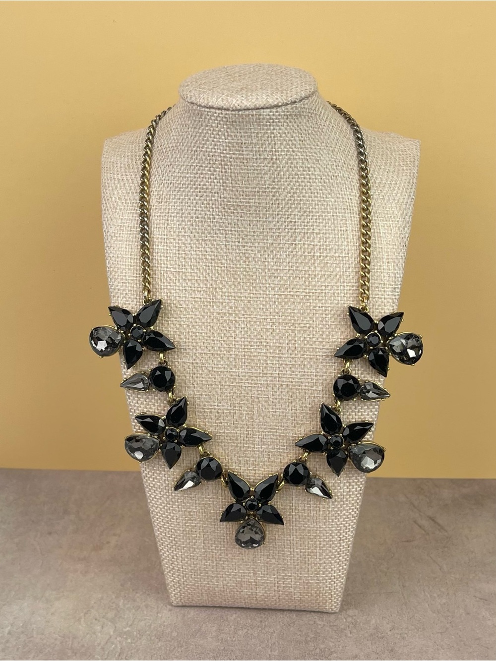 J Crew Midnight Bloom Statement Necklace - Black & Smoke Crystal Bouquet